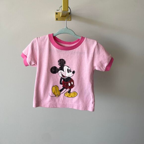 Pink Mickey Mouse Ringer Tee Disney World Baby Girl 6 Months Retro Girly WDW - Picture 2 of 7